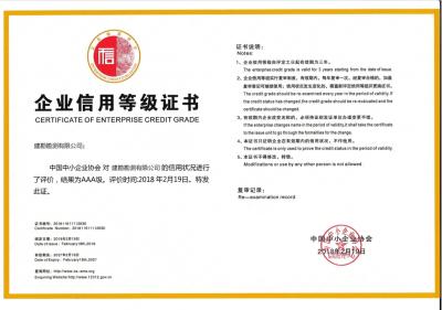 3A企業信用等級證書